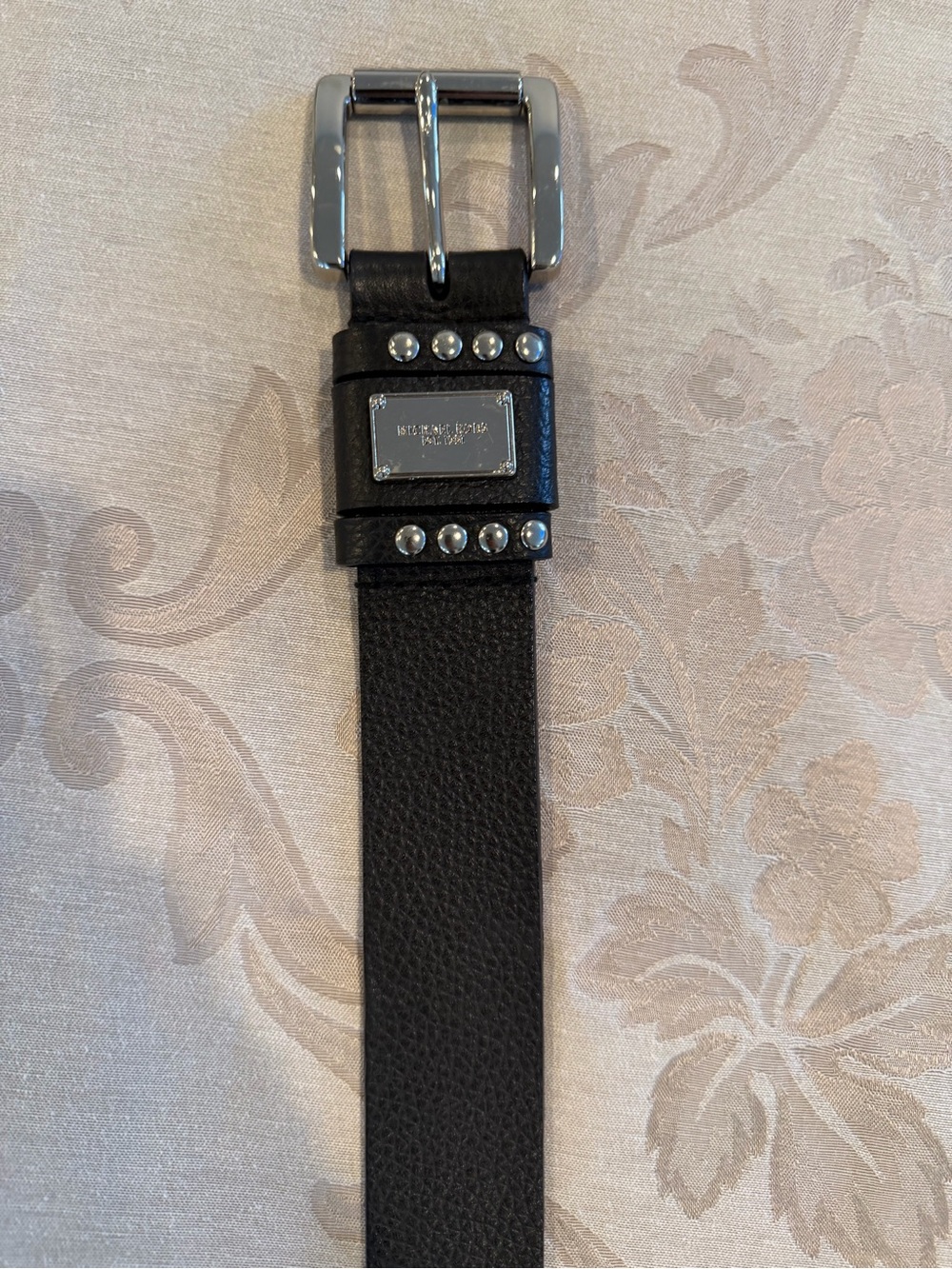 Michael Kors Black Leather Studded Wristband with Silver Hardware